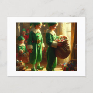 Postal Elfos con regalos,