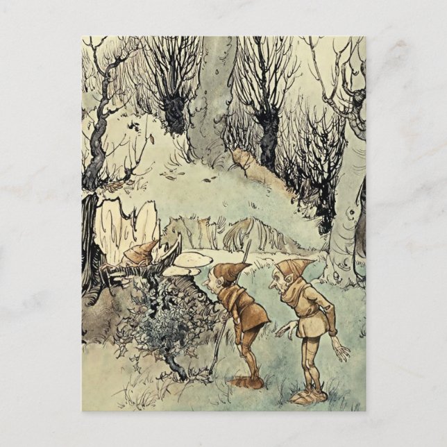 Postal “Elfos en el bosque” de Arthur Rackham (Anverso)