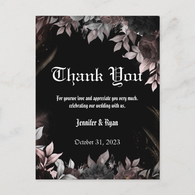 Postal Elgant Gothic Borgoña Rojo y Floral Negra (Anverso)