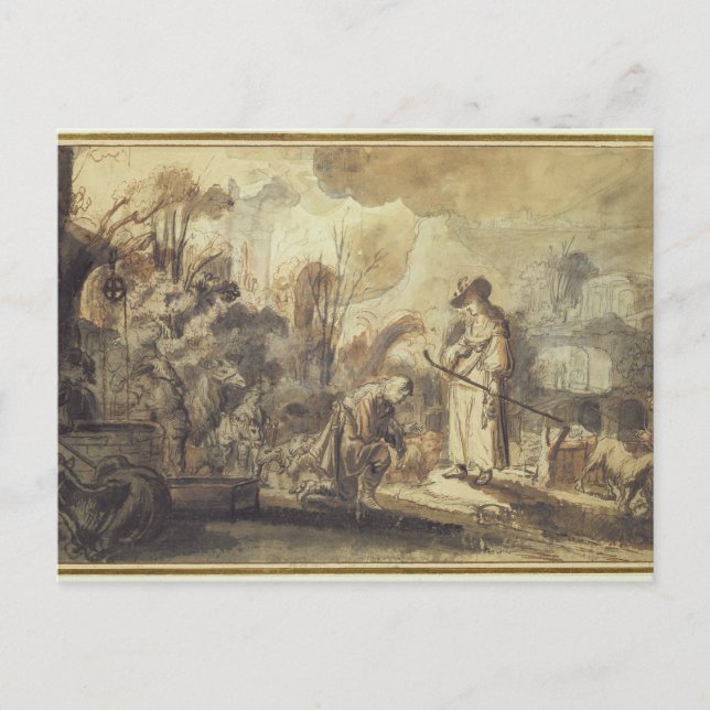 Postal Eliezer y Rebecca en el pozo (Anverso)