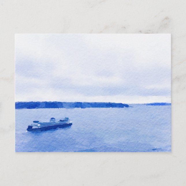 Postal Eliot Bay Seattle Ferry Watercolor (Anverso)