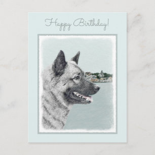 Postal Elkhound noruego en pintura de aldea - Arte de per