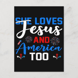 Postal Ella Ama a Jesús y a América Demasiado Retro Patri