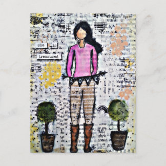 Postal Ella es atesorada. Original de medios mixtos
