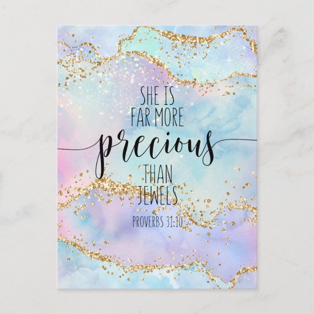 Postal Ella Es Mucho Más Preciosa Que, Proverbios 31:10 (Anverso)