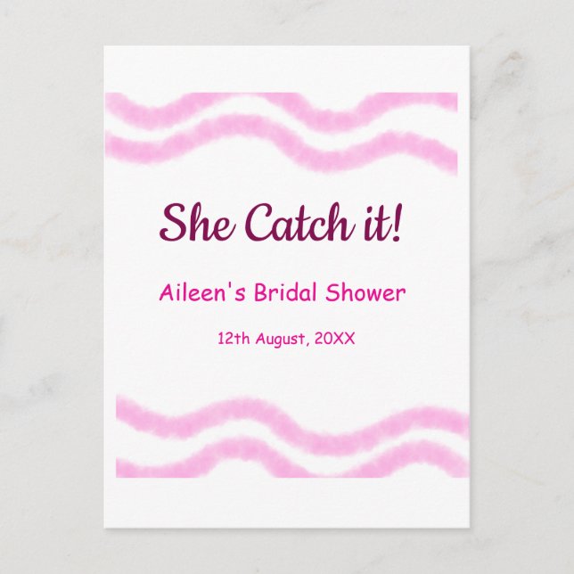Postal Ella lo atrapa espiral rosa líneas acuarela nupcia (Anverso)