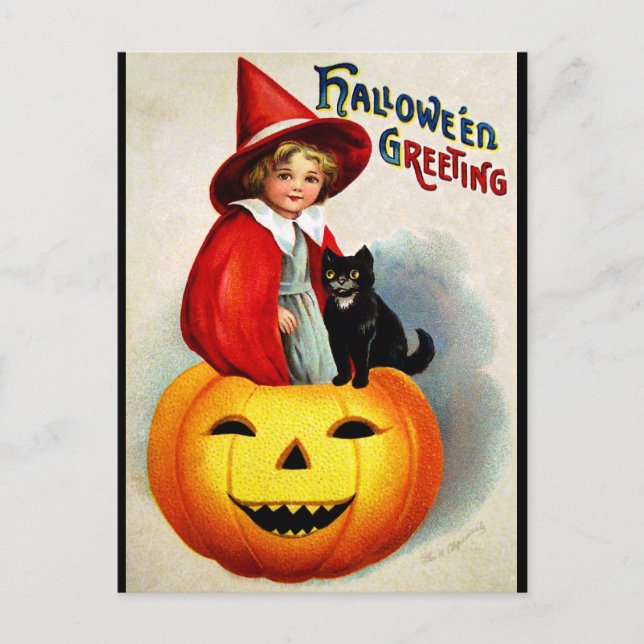 Postal Ellen H. Almohadilla: Bruja en Jack O'Lantern (Anverso)