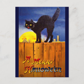 Postal Ellen H. Almohadilla: Gato negro en una cerca