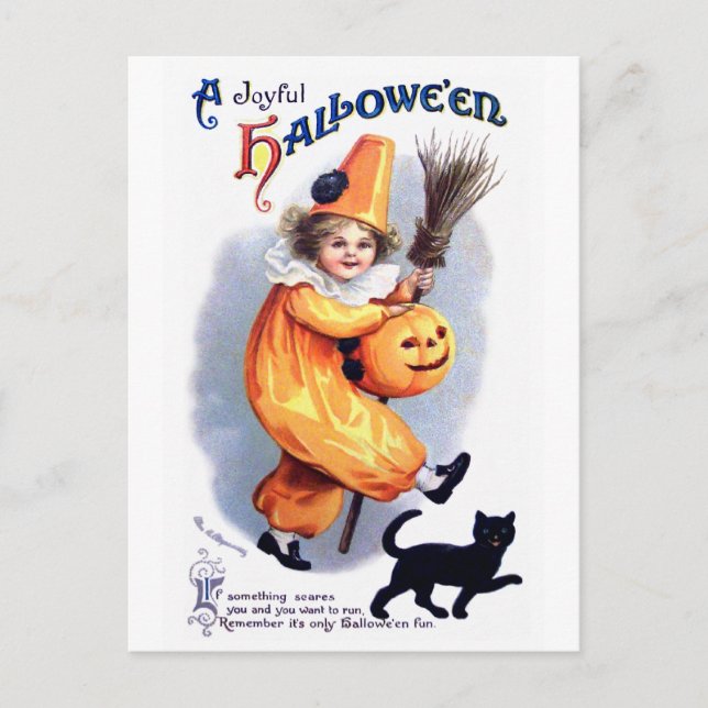 Postal Ellen H. Almohadilla: Harlequin de Halloween con g (Anverso)
