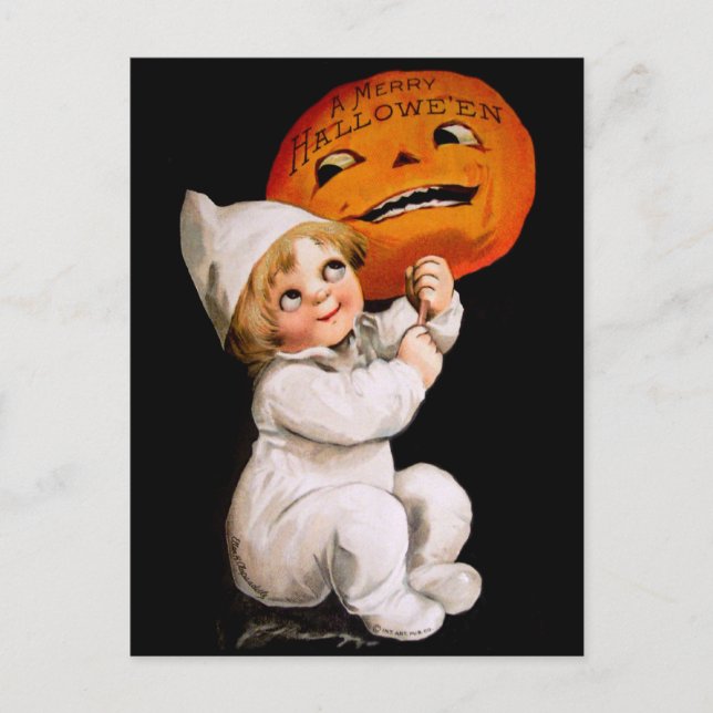 Postal Ellen H. Almohadilla: Niño pequeño con calabaza (Anverso)