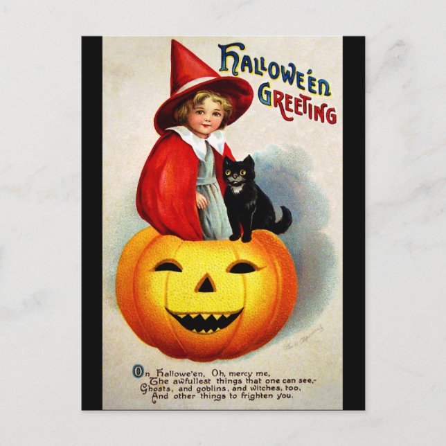 Postal Ellen H. Clapsaddle: Bruja en Jack O'Lantern (Anverso)
