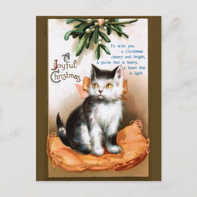 Postal Ellen H. Clapsaddle: Gato bajo Mistletoe (Anverso)