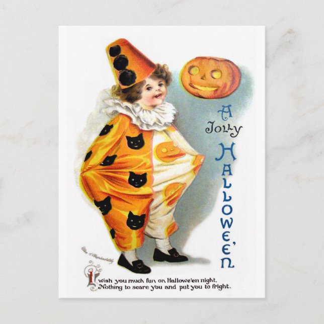 Postal Ellen H. Clapsaddle: Harlequin de Halloween (Anverso)
