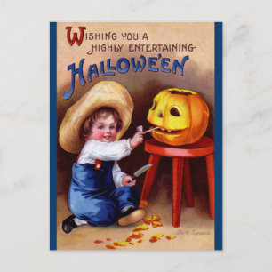 Postal Ellen H. Clapsaddle: Niño con Jack O'Lantern