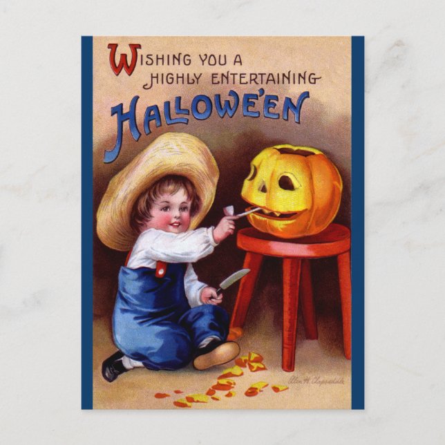 Postal Ellen H. Clapsaddle: Niño con Jack O'Lantern (Anverso)