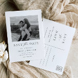 Postal Ellesmere Modern Minimalista Photo Save the Date<br><div class="desc">La boda de Ellesmere para guardar la tarjeta de fecha presenta un diseño minimalista moderno con un tipo de letra manuscrita en un fondo blanco para un aspecto limpio y sencillo. Los encabezados de script son una imagen que no se puede editar. El resto del texto es totalmente editable. Para...</div>