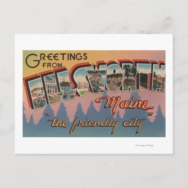 Postal Ellsworth, Maine - Escenas de letras grandes (Anverso)