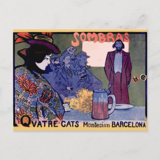 Postal "Els Quatre Gats" cartel modernista de Ramón Casas