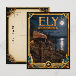 Postal Ely Minnesota Arte Deco Vintage Edad Dorada