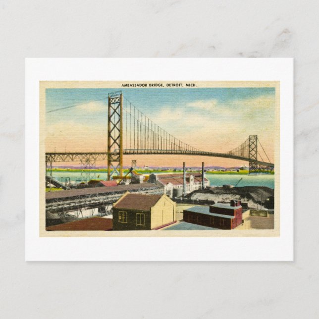 Postal Embajador Bridge Detroit, Michigan Vintage (Anverso)