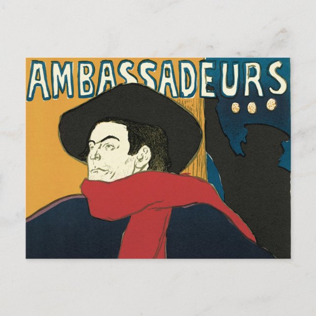 Postal Embajadores, Artistide Bruant por Toulouse Lautrec (Anverso)