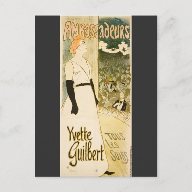 Postal Embajadores Yvette Guilbert por Theophile Steinlen (Anverso)