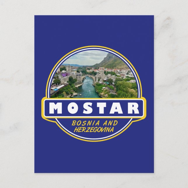 Postal Emblema de arte de viaje de Mostar Bosnia y Herzeg (Anverso)