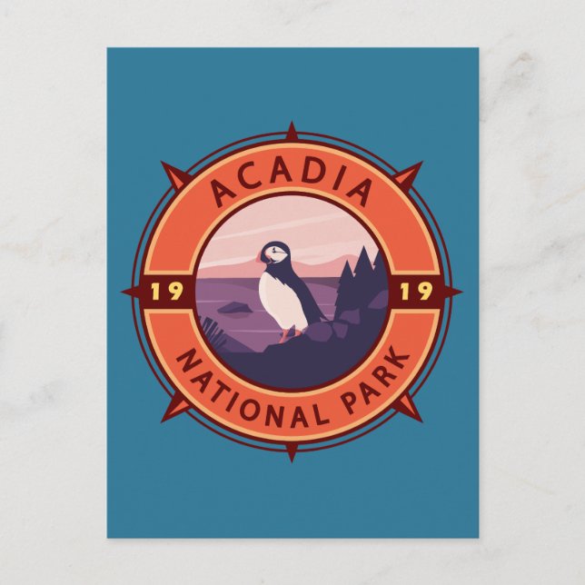 Postal Emblema de brújula retro de frailecillo del Parque (Anverso)