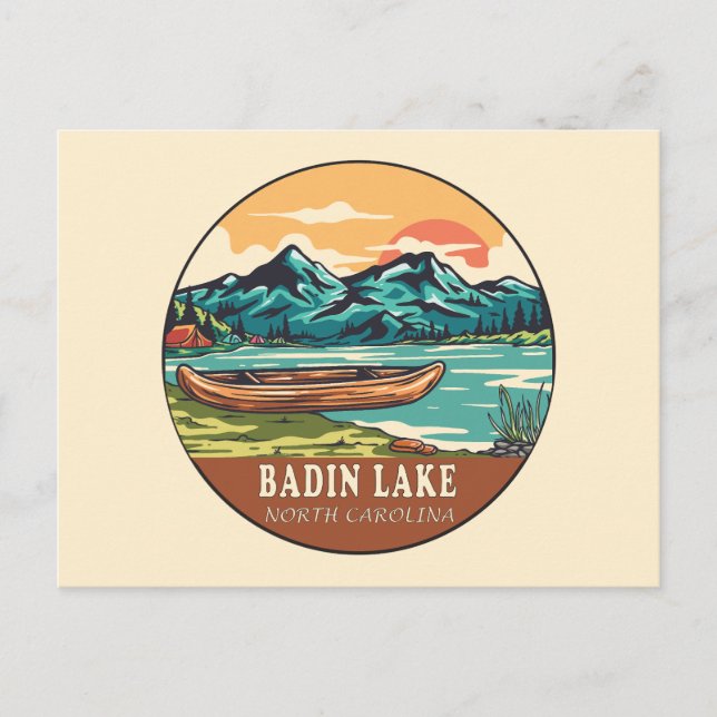 Postal Emblema de pesca en barco de Badin Lake North Caro (Anverso)