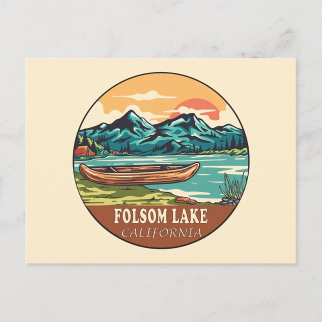 Postal Emblema de pesca en barco de Folsom Lake Californi (Anverso)