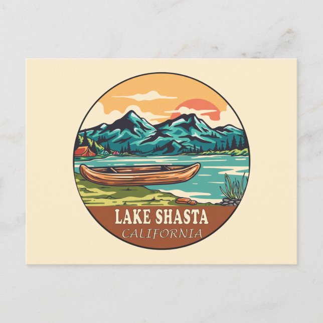 Postal Emblema de pesca en barco de Lake Shasta Californi (Anverso)