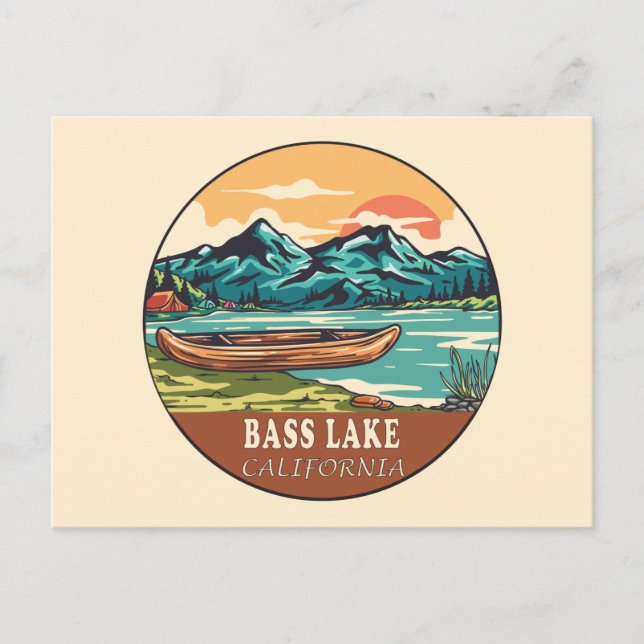 Postal Emblema de pesca en bote de Bass Lake California (Anverso)