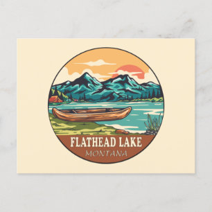 Postal Emblema De Pesca En Bote Del Lago Montana