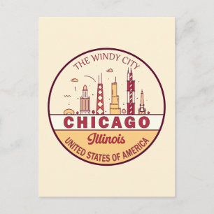 Postal Emblema del horizonte de la ciudad de Chicago, Ill