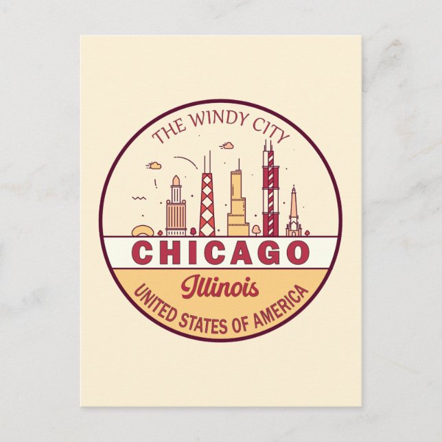 Postal Emblema del horizonte de la ciudad de Chicago, Ill (Anverso)