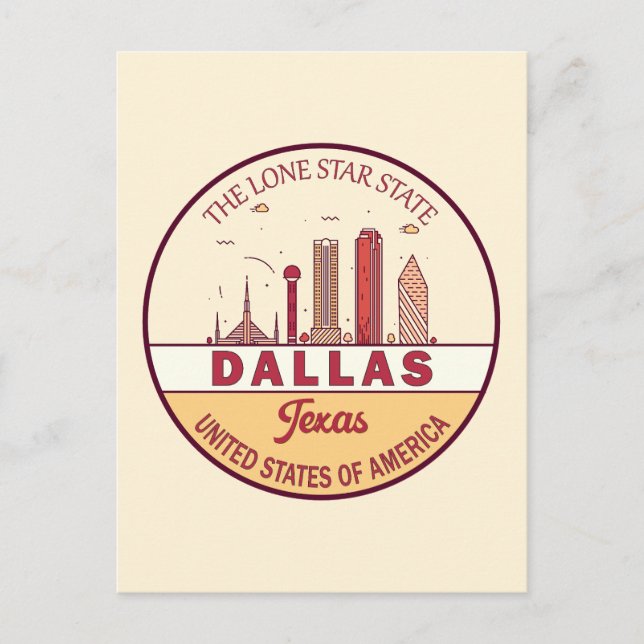Postal Emblema del horizonte de la ciudad de Dallas Texas (Anverso)