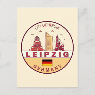 Postal Emblema del horizonte de la ciudad de Leipzig, Ale