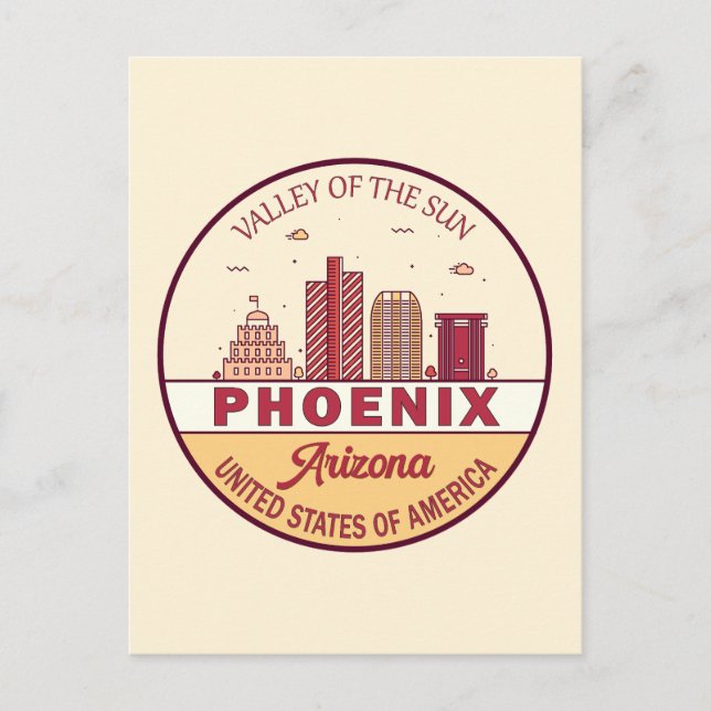 Postal Emblema del horizonte de la ciudad de Phoenix Ariz (Anverso)