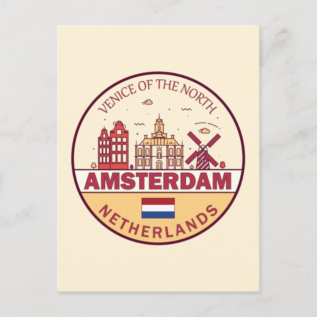 Postal Emblema del paisaje urbano de la ciudad de Amsterd (Anverso)