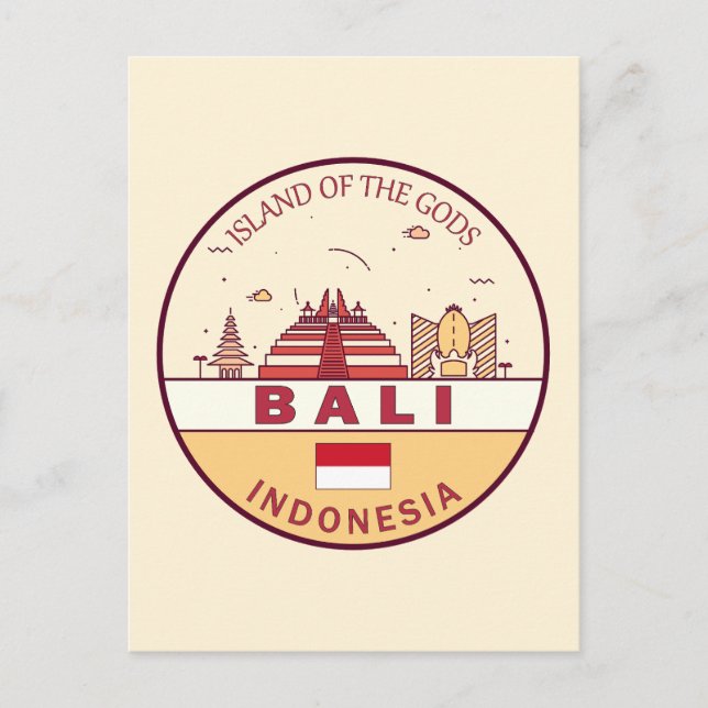 Postal Emblema del paisaje urbano de la ciudad de Bali In (Anverso)