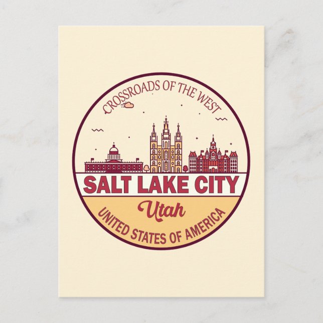Postal Emblema del paisaje urbano de Salt Lake City Utah (Anverso)
