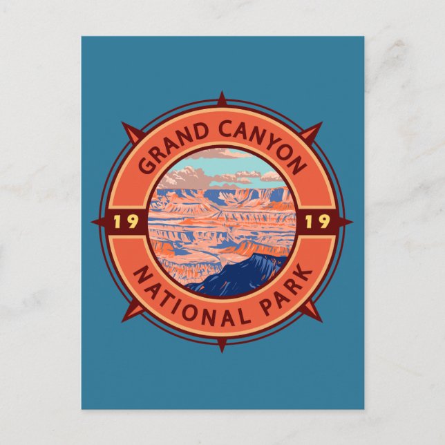 Postal Emblema Retro Brújula Parque Nacional del Gran Cañ (Anverso)