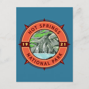 Postal Emblema Retro Brújula Parque Nacional Hot Springs