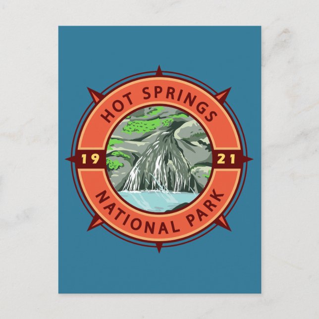Postal Emblema Retro Brújula Parque Nacional Hot Springs (Anverso)