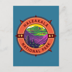 Postal Emblema Retro Compás Parque Nacional Haleakala