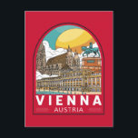 Postal Emblema Retro de Viajes Viena Austria<br><div class="desc">Diseño retro de viaje de Viena en estilo de emblema. Su legado artístico e intelectual fue moldeado por residentes como Mozart,  Beethoven y Sigmund Freud.</div>