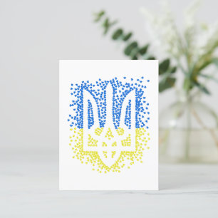 Postal Emblema ucraniano trident tryzub esparce corazones