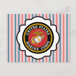 Postal Emblema USMC con franjas roja, blanca y azul