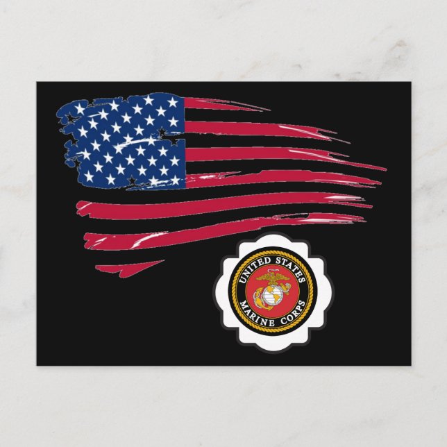 Postal Emblema USMC y bandera de Estados Unidos (Anverso)