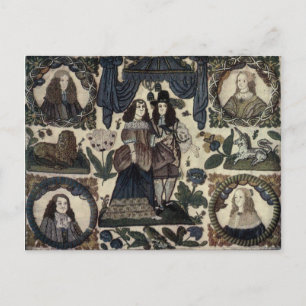 Postal Embroidery de Beadwork Charles II y su reina